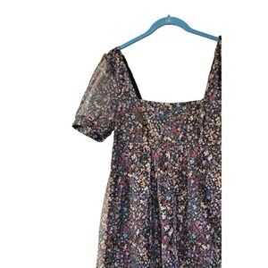 Whimsigoth Babydoll Floral Dress Medium Organza Puff Sleeve Smocked Dark Fairy